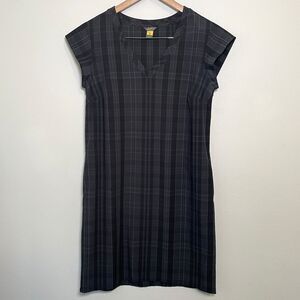 Eddie Bauer Travex Dress S Black Gray Plaid Cap Sleeve Active Golf Lightweight